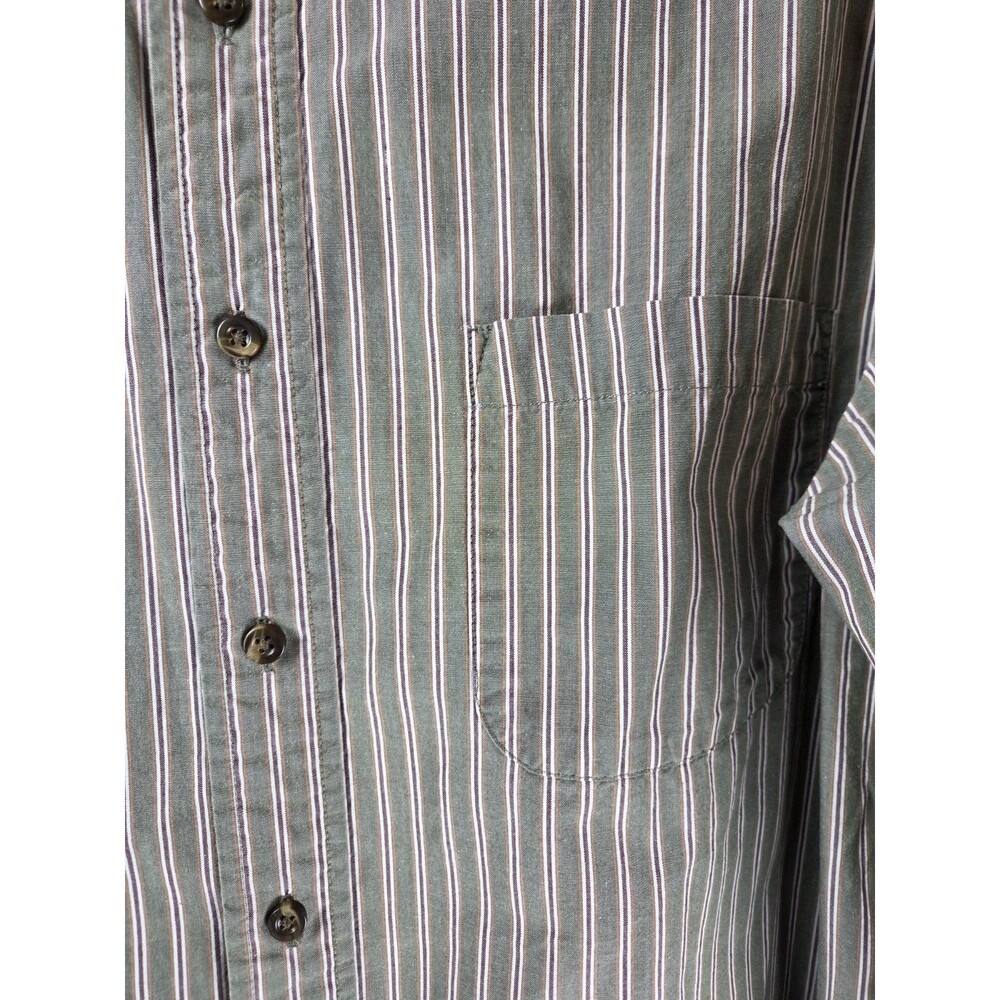 Eddie Bauer Men’s Large Green Striped Button Down Cotton Shirt L/S Casual - Picture 4 of 7